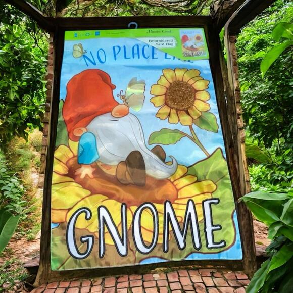 No Place Like Gnome Meadow Creek 3D Garden Flag 18" Sunflower Housewarming Gift - Picture 1 of 13